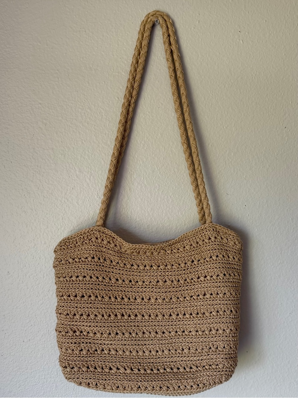 Croft & Barrow Neutral Tan Woven Crochet Shoulder Bag Boho Summer Beach Vacation - Picture 2 of 9